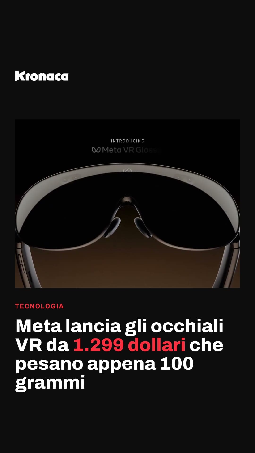 Meta lancia gli occhiali VR da 1.299 dollari che pesano appena 100 grammi